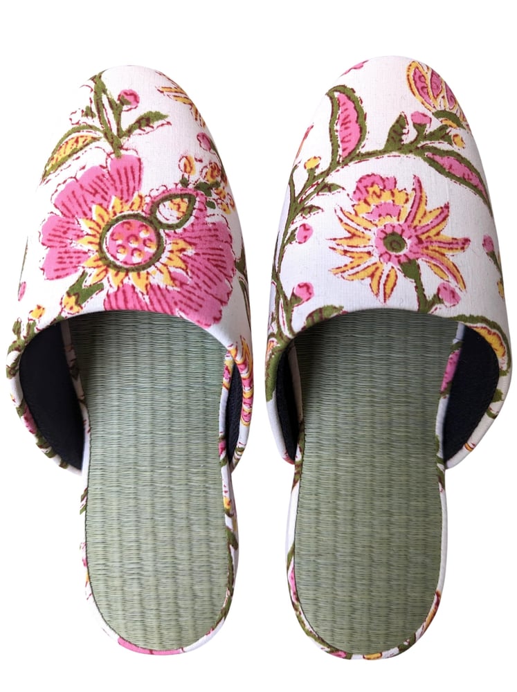 Tatami Block Printing Flowers Slippers