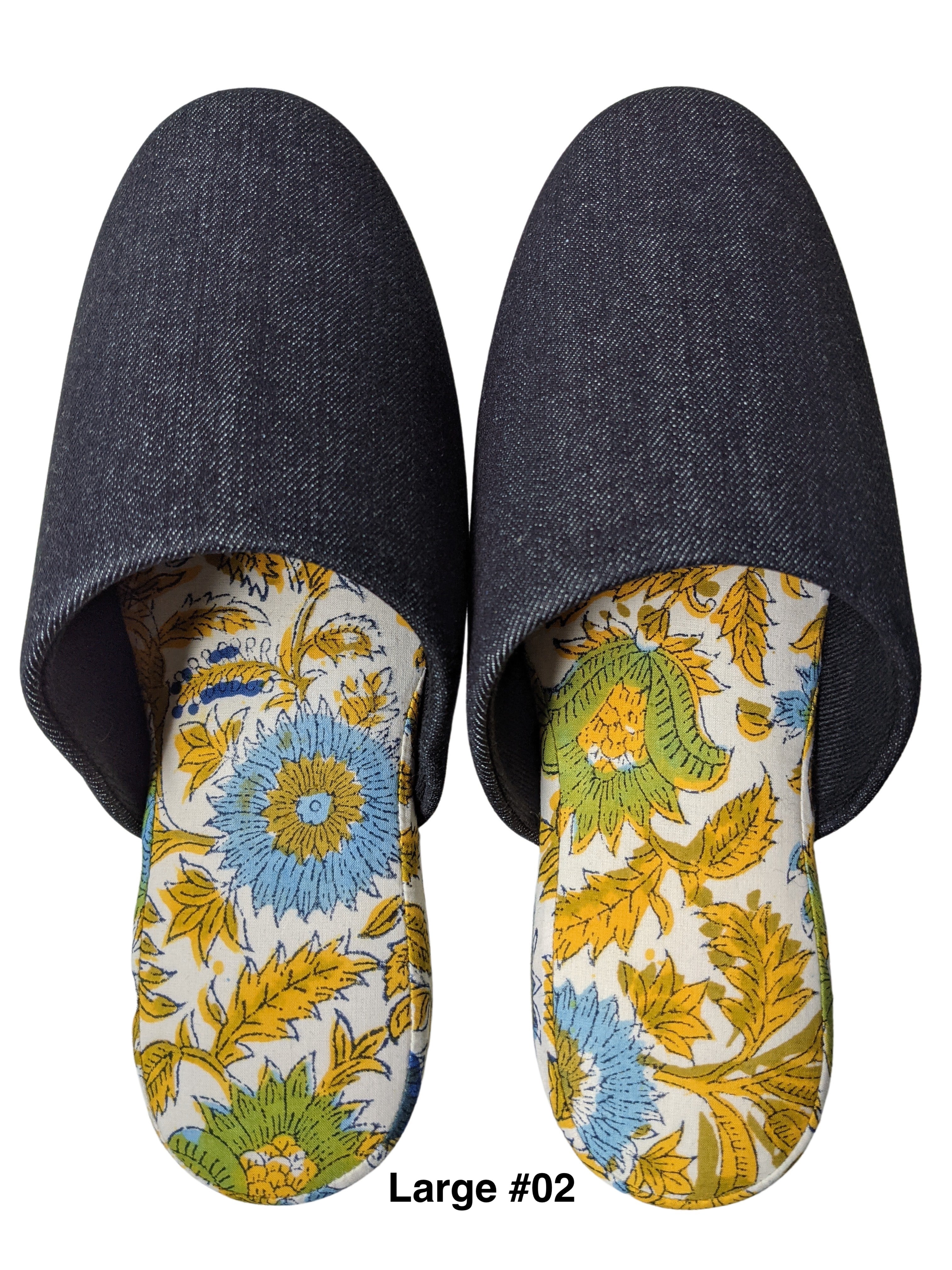 Large Denim and Flowers Mix Slippers