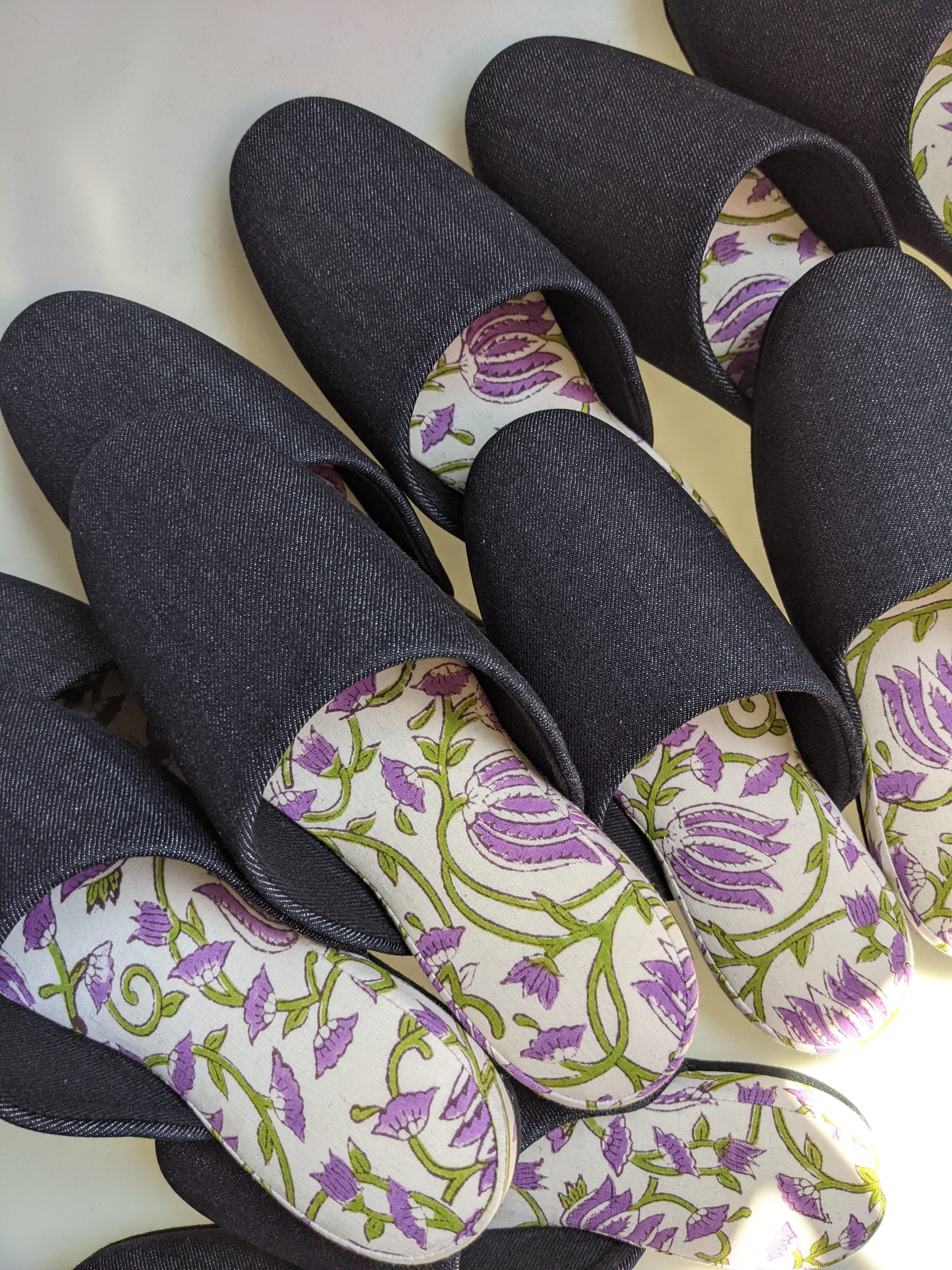 Large Denim and Flowers Mix Slippers