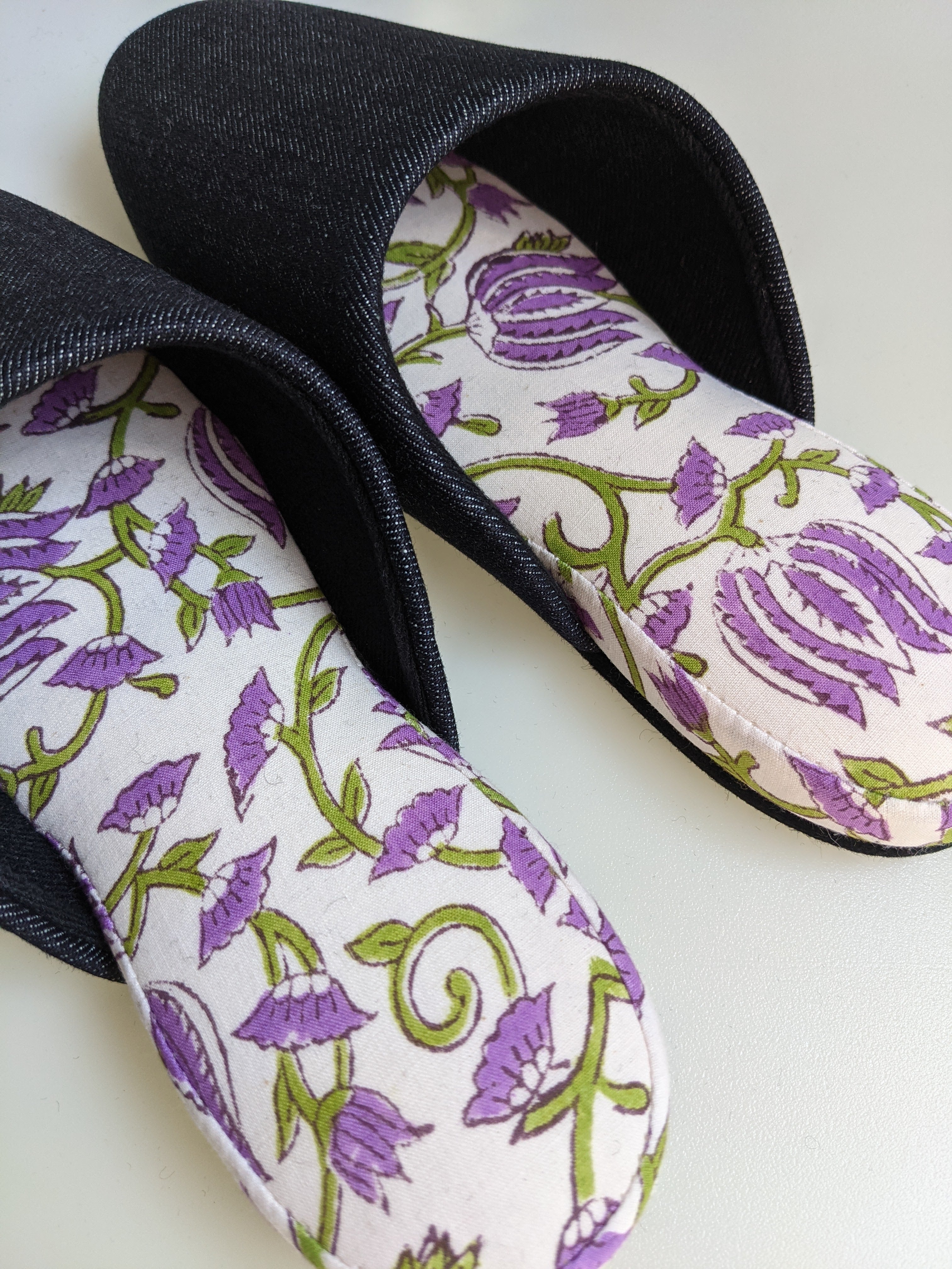 Large Denim and Flowers Mix Slippers