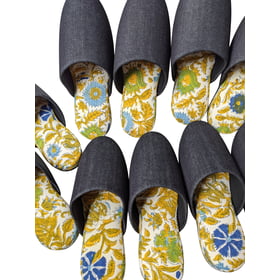 Large Denim and Flowers Mix Slippers